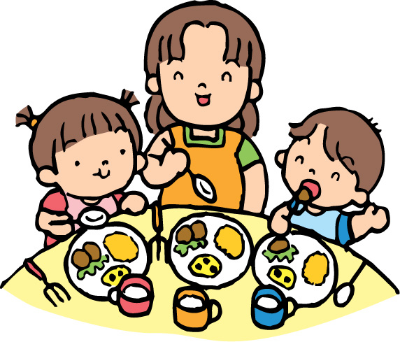 親子が食事をするイラスト