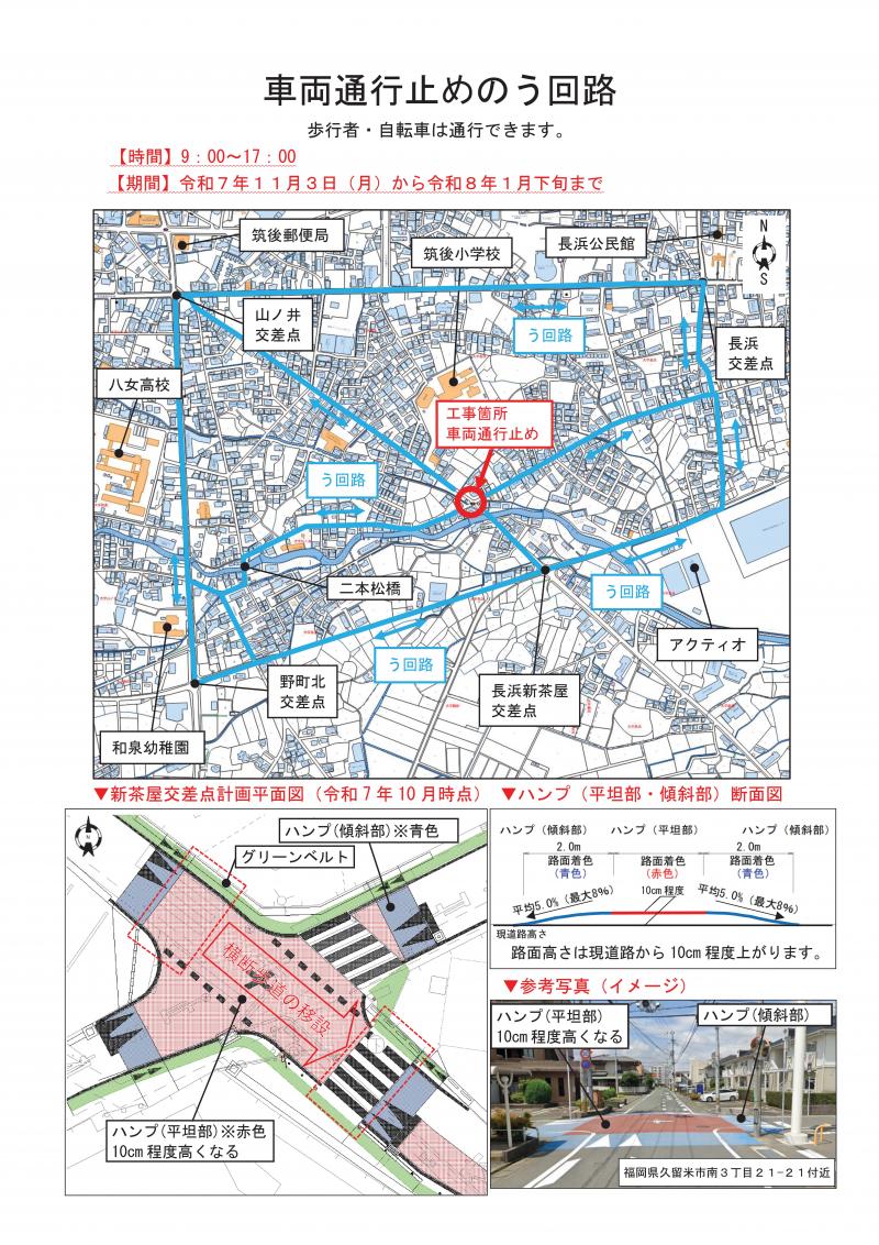 車両通行止め　う回路
