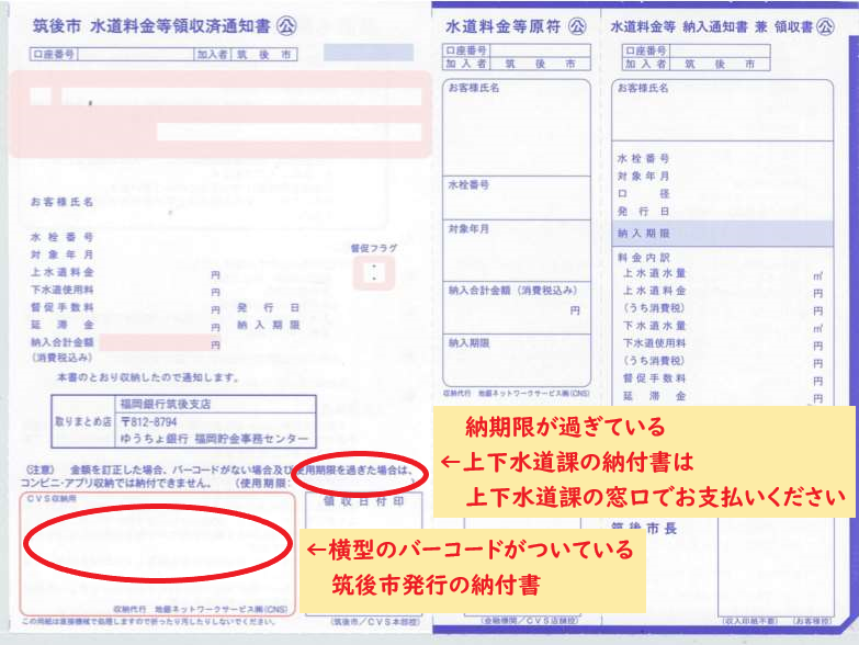 上下水道料の納付書見本 上下水道料の納付書見本
