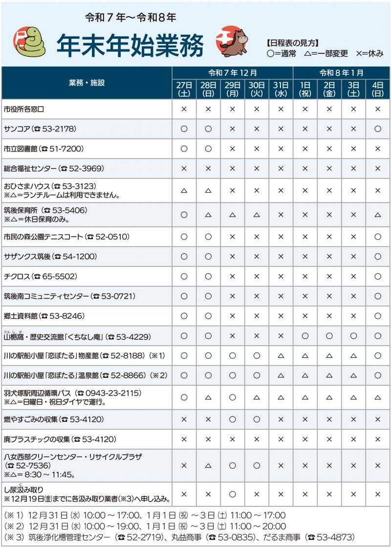 年末年始業務のお知らせ 年末年始業務のお知らせ
