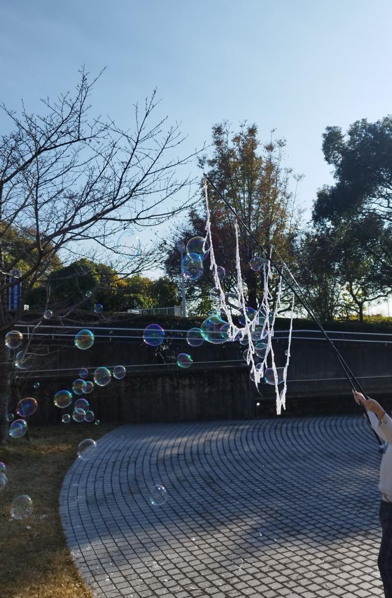 シャボン玉を飛ばしている様子